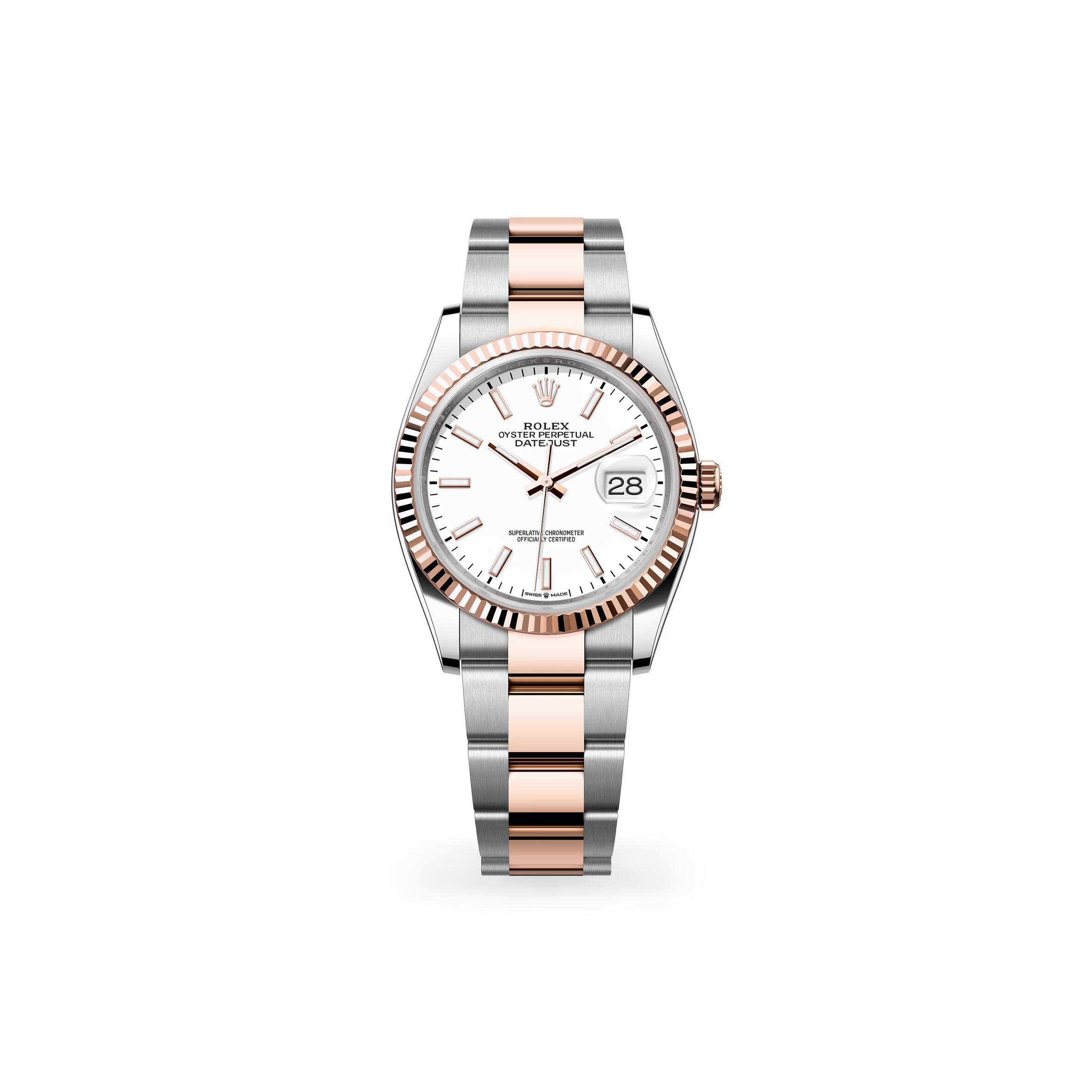 R01ex datejust 36 oyster, 36 mm, oystersteel and everose gold m126231-0018
